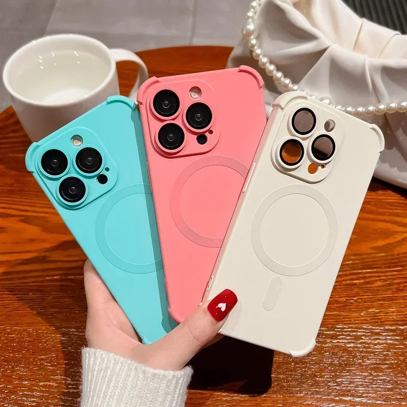 Lens Protect Phone Case For iPhone 17 Air 13 15 14 16 12 Pro Max Plus Magsafe Wireless Charge Magnetic Liquid Silicone Cover