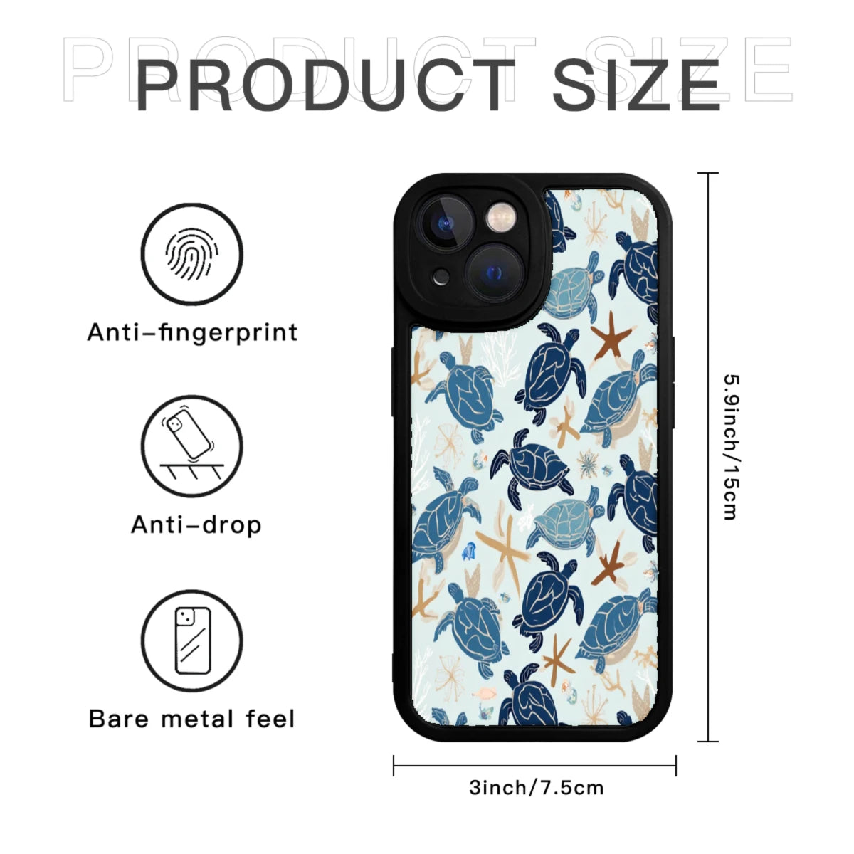 Phone Case Blue Sea Turtle And Starfish Pattern For Iphone X To Iphone 16 Pro Max Beach Summer Outdoor Use