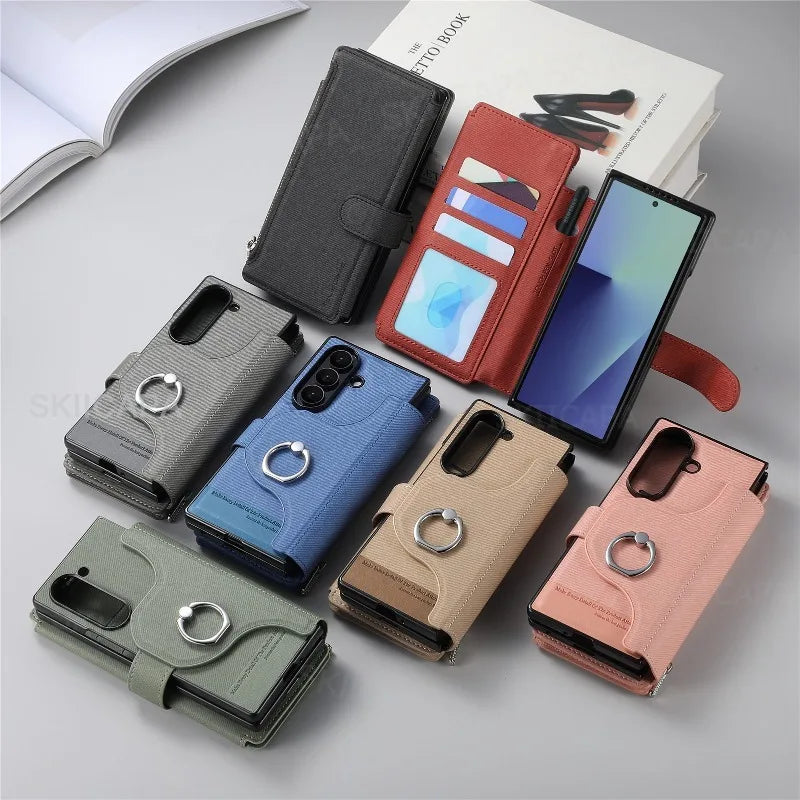 Zipper Wallet Magnetic Cover for Samsung Z Fold 7 Fold6 Fold5 Fold4 Fold3 Magsafe 2 in 1 Flip Leather Stand Holder Phone Bag