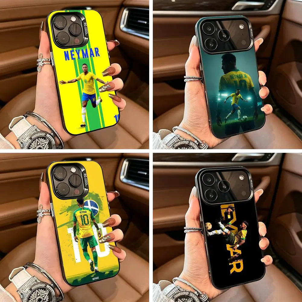 10-N- Neymar Football Phone Case For iPhone 17,16,15,14,13,12,11 Plus Pro Max Colored Silver Phone Case
