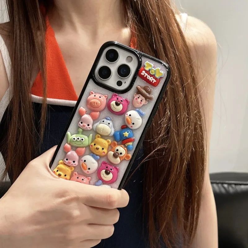 Cute 3D cartoon strawberry bear toy mobilization dropper phone case for iPhone 16 15 14 13 12 11 Pro Max Plus protective case.