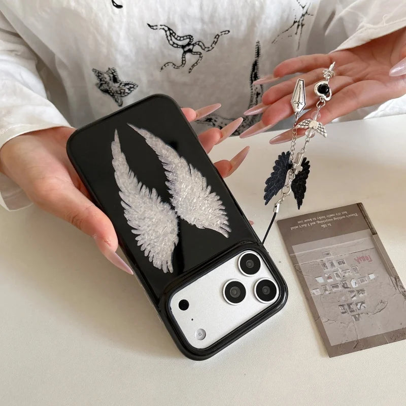  Luxury Laser Cute Cartoon Angel wings Baby Black Phone Case For iPhone 15 16 17Pro Max Y2k Angel wings pendant﻿﻿﻿﻿﻿﻿﻿﻿﻿﻿﻿﻿﻿﻿﻿﻿