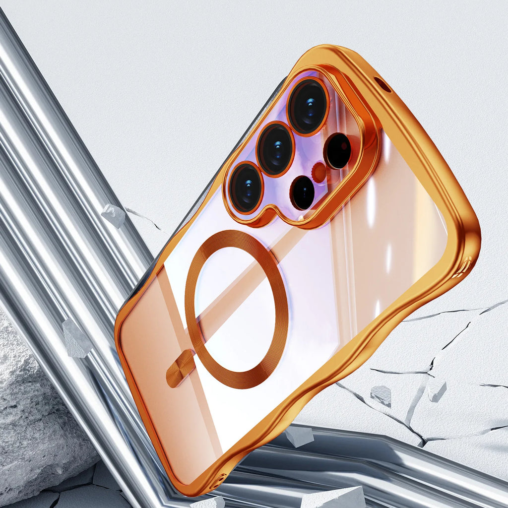 Plating Wave Frame Magnetic for Magsafe Case For Samsung S26 Ultra S26 Plus S26 Edge S26 Wireless Charging Clear TPU Soft Cover