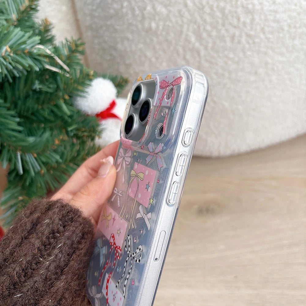 Cute Colorful Bowknot Print Foil Pattern Phone Case for iPhone 17promax 14 15 16 Pro Max 17Pro Shockproof Protective Cover Funda