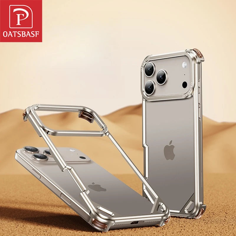 Oatsbasf Metal Magsafe Phone Case for iPhone 17 Air/17 16 15 Pro/Pro Max Ultra-thin Frameless Phone Case Air Cushion Shockproof