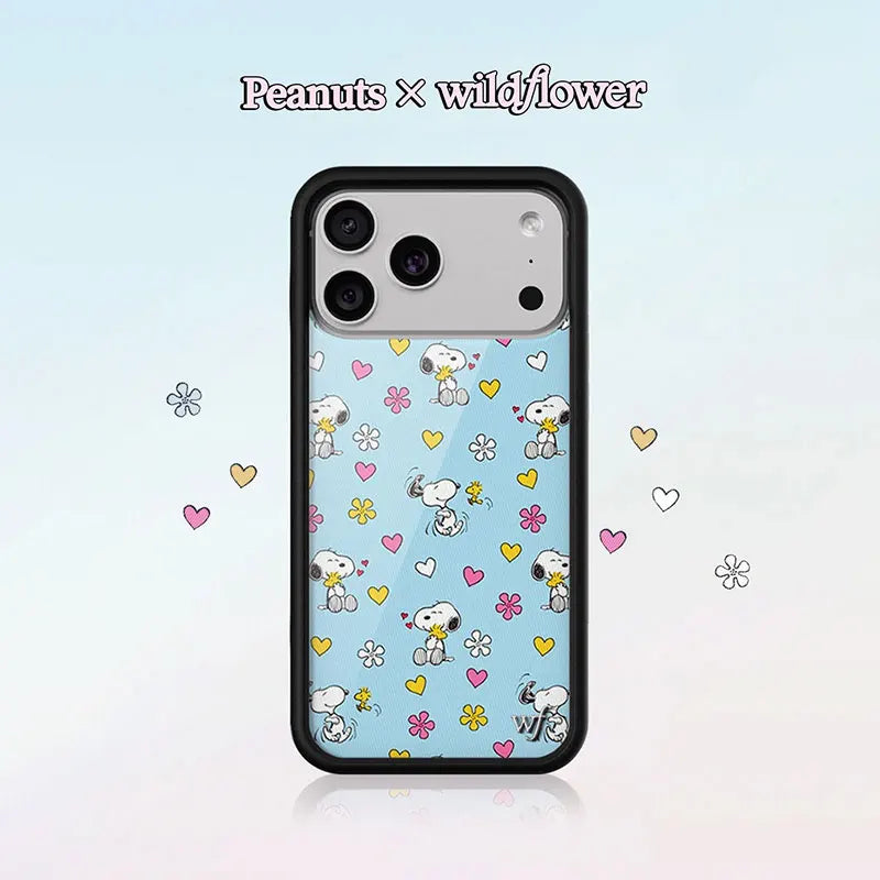 Wildflower ins Color Peanuts Snoopy Phone Case for iPhone 17 16 15 14 13 12 Pro Max WF Love Heart Flower shockproof Back Cover