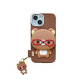 Rilakkuma Bear Hide Makeup Mirror Phone Case For iPhone 17 16 15 14 13 Pro Max 3D Cute Cartoon Soft Silicone Cover With Pendant