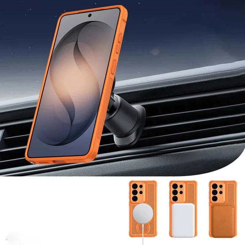 360° rotating bracket magnetic phone case for Samsung Galaxy S26 S25 S24 S23 FE Plus Ultra breathable shockproof bumper cover