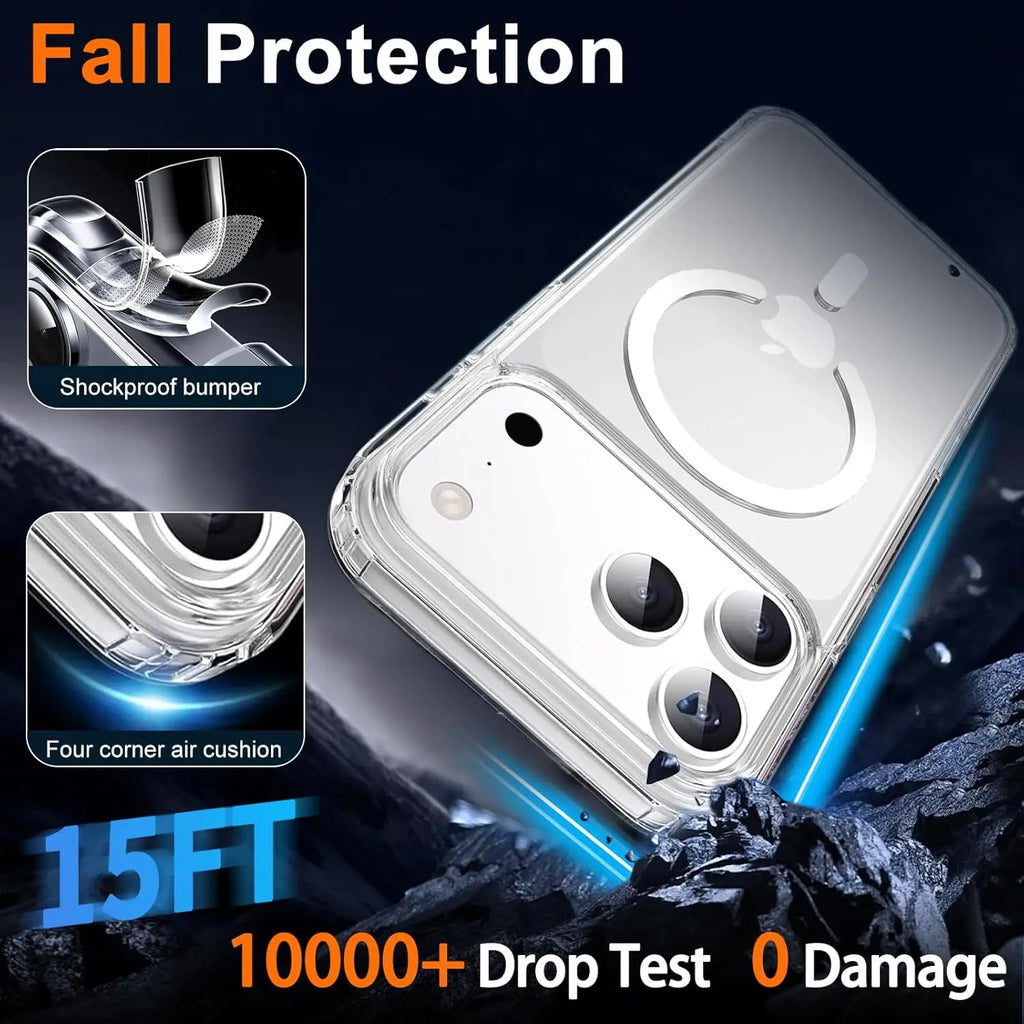 Transparent Magnetic iPhone 17 Pro Max Air 17e 16e Phone Case with Privacy Screen Protector Shockproof Slim Cover -Clear