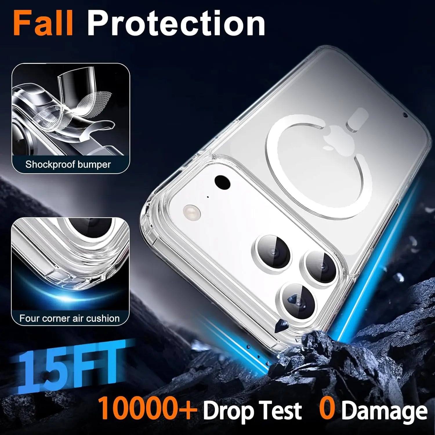 Transparent Magnetic iPhone 17 Pro Max Air 17e 16e Phone Case with Privacy Screen Protector Shockproof Slim Cover -Clear