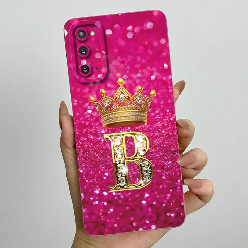 For Samsung S20 FE Plus Ultra Case Crown Letter Soft Liquid Silicone Phone Case For Galaxy S 20 S20FE Full Protection Back Cover