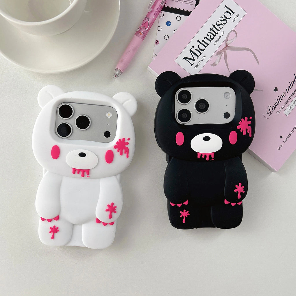 Funny 3D Cartoon Bloody Bear Soft Silicone Phone Case for iPhone 17 13 14 15 16 Pro Max Cute Shockproof Cover Capas