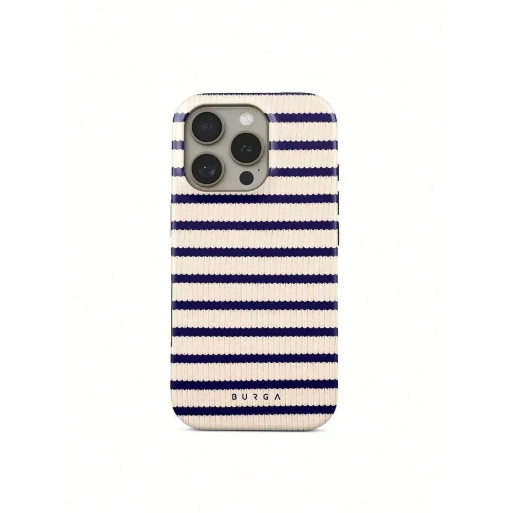 Old Money BURGA Case | Navy & Cream Knitted Stripe Cover Suitable For 17/17 Air/17 Pro/17 Pro Max/16 Pro Max/15 Pro Max/14 Pro M