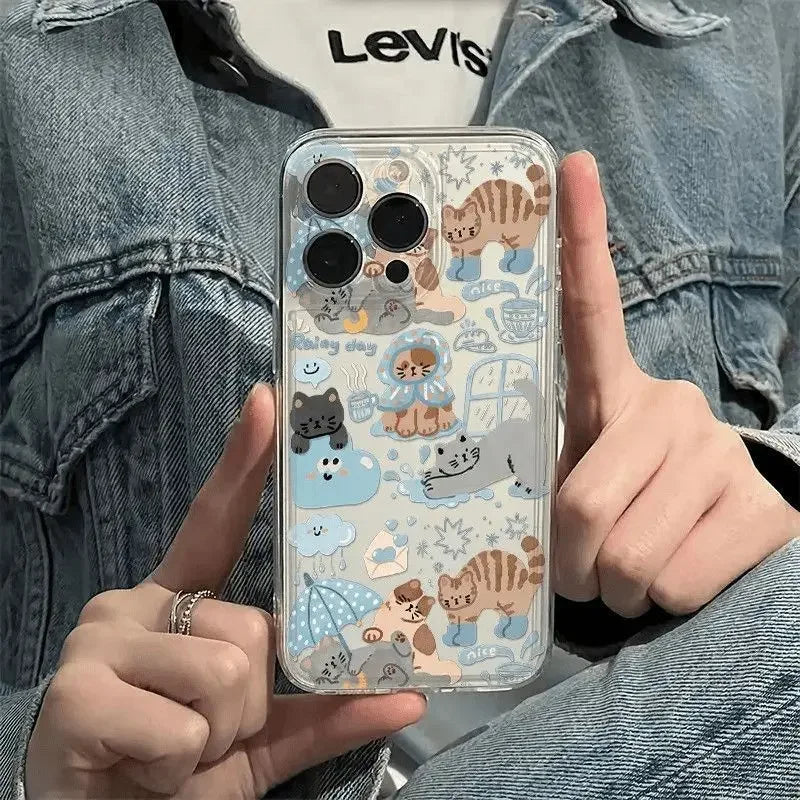 Funny Cartoon Naughty Dabble Cat Creative Kawaii Phone Case For iPhone 17 16 15 14 13 12 11 Pro XR Max 7 8 Plus MINI y2k Cover