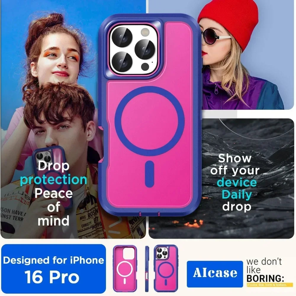 Luxury Ott Magnetic Armor Cases for IPhone 17 16 15 14 Plus 13 12 11 Pro Max Box Shockproof Charging Heavy Duty Protect Cover