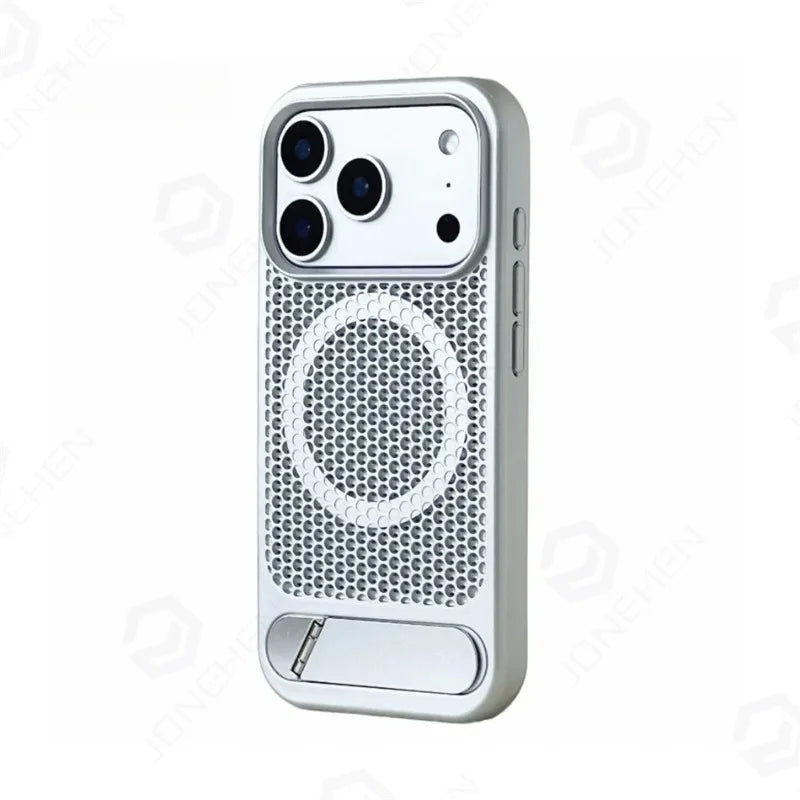 Heat Dissipation Stand Magnetic Shockproof Bumper Case For iPhone 17 Pro Max Air 16 15 14 13 12 Breathable Cover For Magsafe