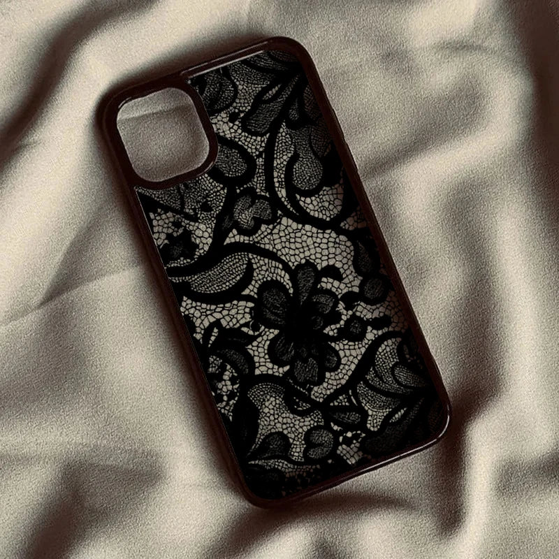 Vintage Luxury Black Lace Phone Case for iPhone 17 16 15 14 13 11 12 Pro Max 16E 17Air X XR XS 7 8 Plus SE 2022 Protective Cover