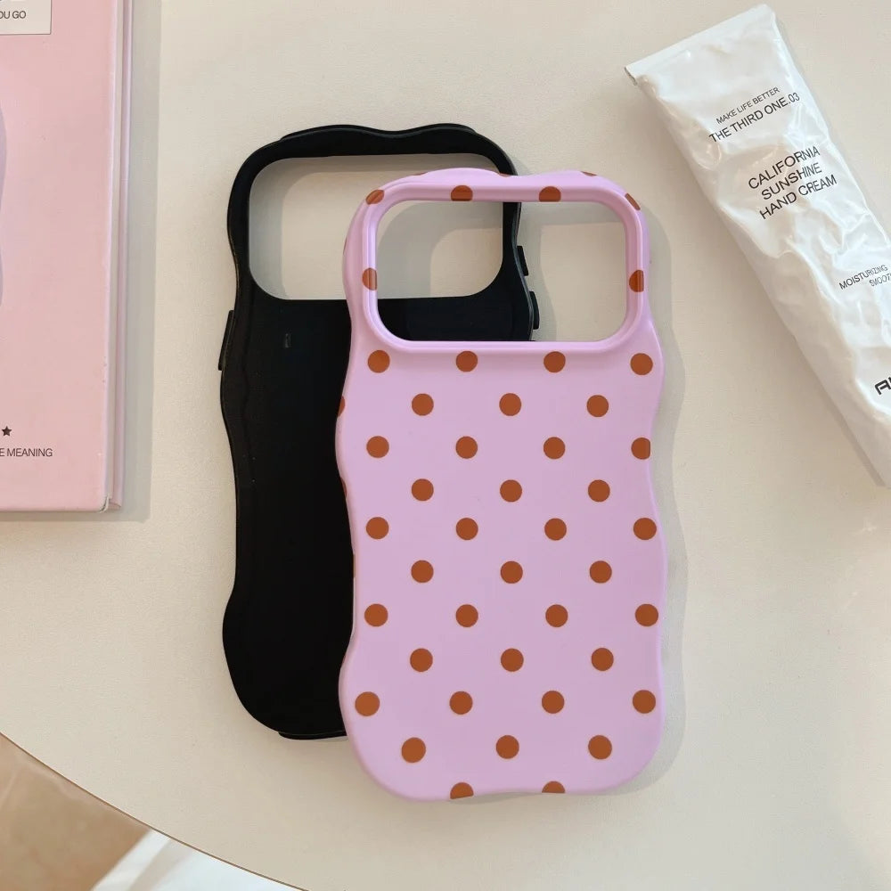 Matte Polka Dot Curly Border Phone Case for iPhone 17 Pro Max 13 14 15 16 Pro Max Wave Point Frosted Ultra Slim Shockproof Cover