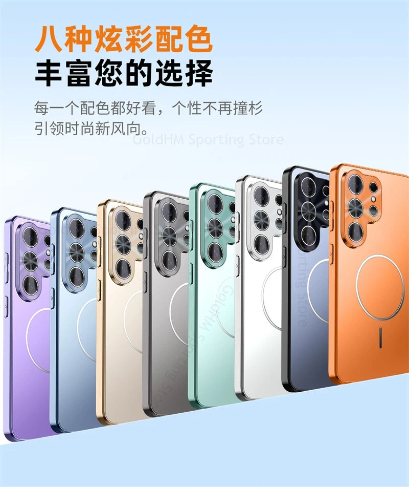 For Magsafe Laser Plating Phone Case For Samsung S26 Ultra 5G Magnetic Electroplating Matte Cover For Galaxy S25 Ultra S26 Plus