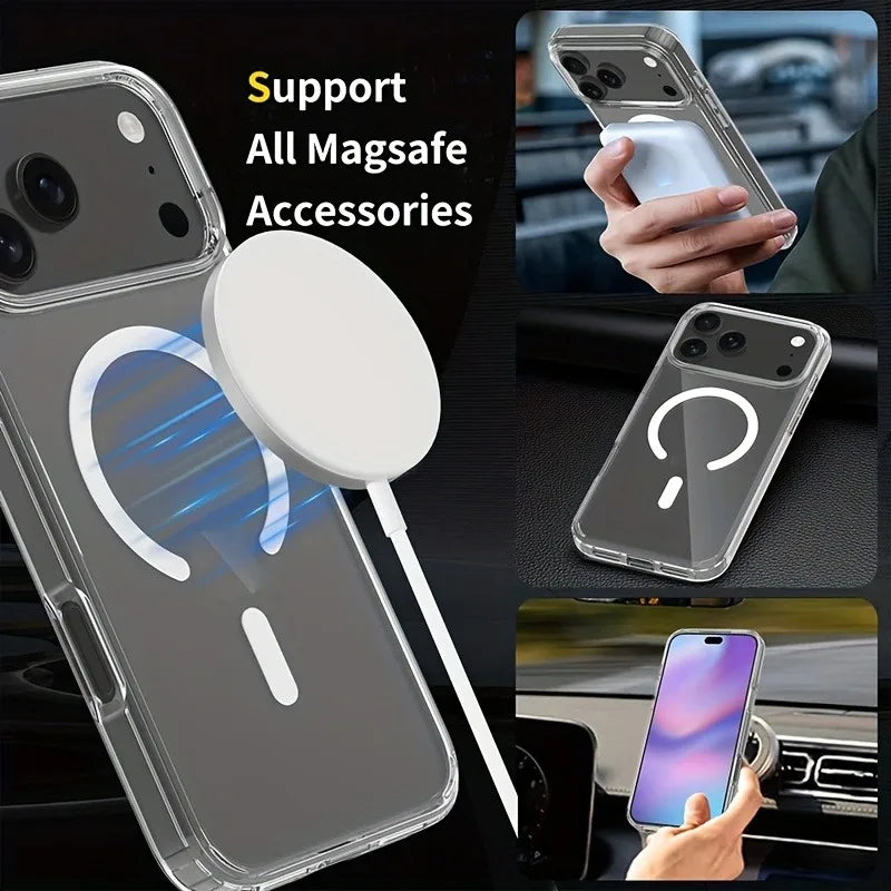 Transparent Magnetic Case for iPhone 17 Air 16 15 14 Plus 13 12 11 Pro Max Magsafe Wireless Minimalist Design Charger Cover