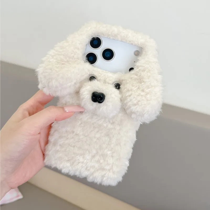 For iphone 17 pro max case 15/14/16Plus 13/12 Pro max 15 Pro XS Max phone case 3D Teddy dog plush autumn and winter cute Case