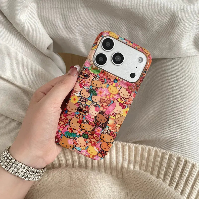 Fashion Cute Cartoon Sanrio Hello Kittty Summer Hawaii Phone Case For iPhone 17 Pro 16 15 14 Pro Max Shockproof Hard Cover