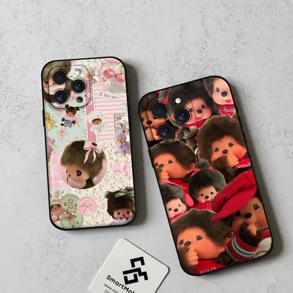Cute M-monchichiS Kawai Phone Case For IPhone 1716 15 14 13 Pro Max 11 12 Mini X Xs XR Black Silicone Cover