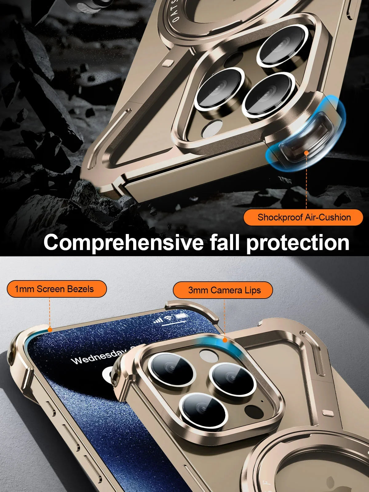 Z Case aluminum Metal for iPhone 16 15 14 Pro Max Frameless with Magsafe Kickstand 360° Magnetic Stand Minimalist Shock Shells
