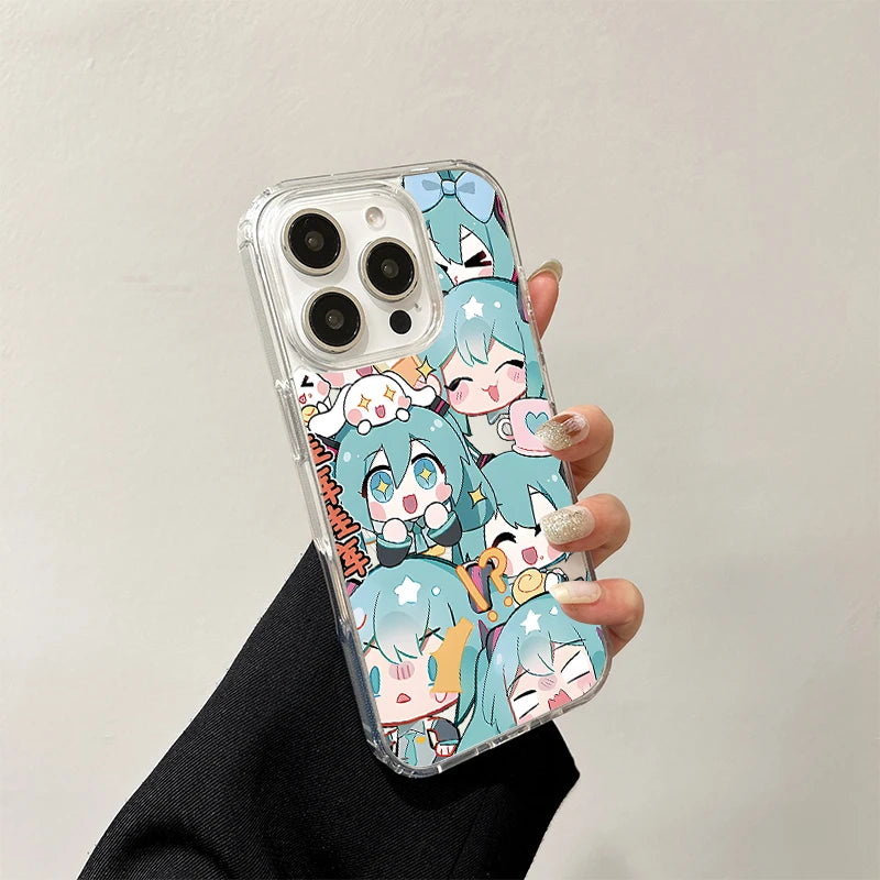 Cartoon Hatsune Miku Wireless Charging Case for iPhone 17 Air 16 E 15 14 Plus 13 12 Mini 11 Pro Max Transparent Silicone Cover