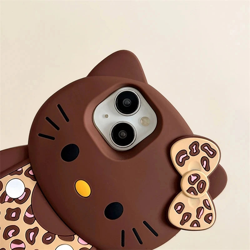 3D Cartoon Leopard Hello Kitty Silicone Phone Case For iPhone 17 13 14 15 16 Pro Max