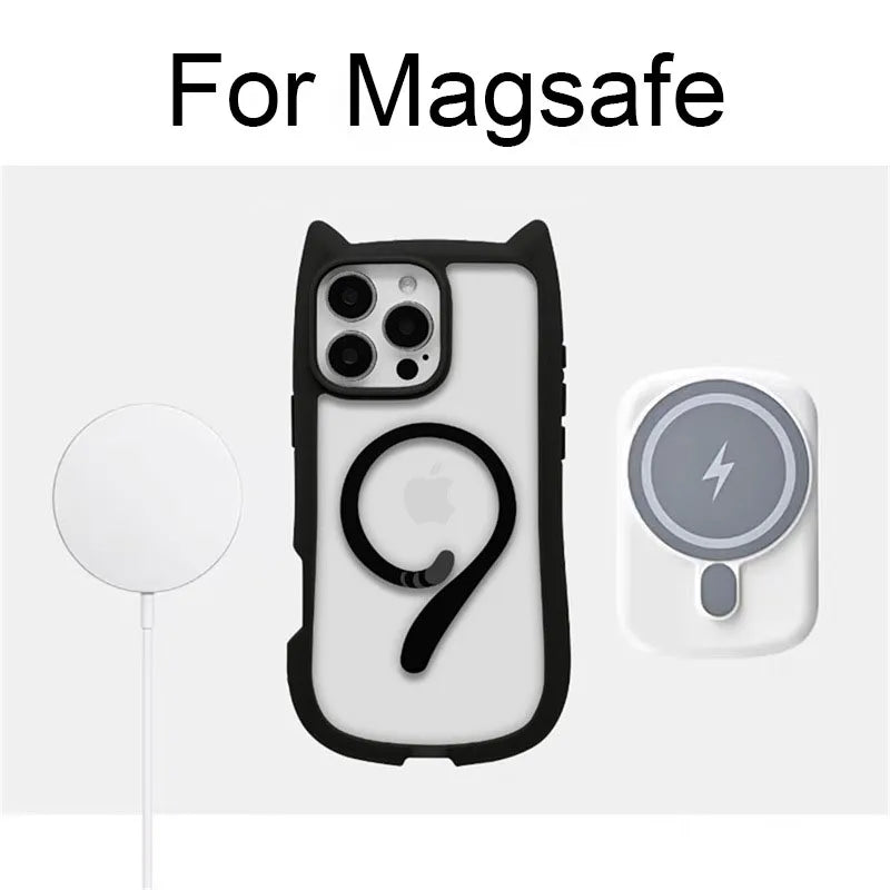 Cat's Ears Shockproof Transparent Phone Case for IPhone 17 16 15 14 13 12 Pro Max Protective Clear Protection Back Cover