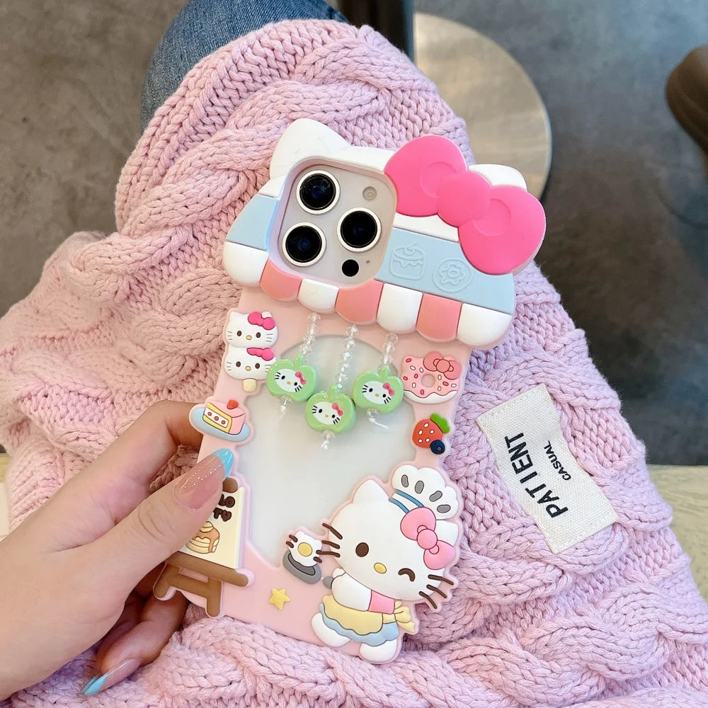 Sweet 3D Hello Kitty Dessert Shop Chef Cartoon Silicon Phone Case for iPhone 16 15 14 Plus 13 12 ProMax Y2K Shockproof Cover