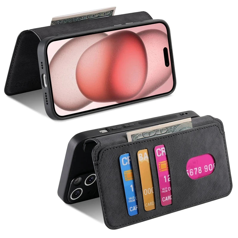 2 in 1 Magnetic Flip Leather Case for IPhone 17 Air 16 E 15 14 13 12 Pro Max Plus 17Air 16E 17Pro I17 Magsafe Card Wallet Cover