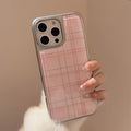 Sweet Pink Grid Pattern Drop Glue Cover Case for iPhone 16 15 14 13 12 11 Pro Max Plus Shockproof Protective Phone Case