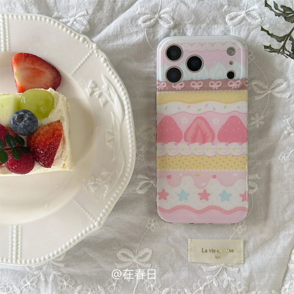 Korean Ins Sweet Girl Heart Strawberry Cream Cake Cute Phone Case For iPhone 17 16 15 14 13 12 11 Pro XR Max 7 8 Plus Y2K Cover