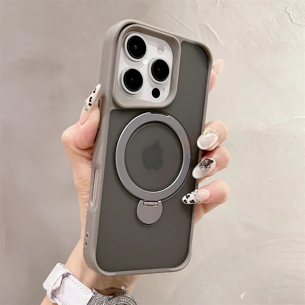 Luxury magnetic MagSafe 360-degree rotating stand phone case for iPhone15 13 14 12 16ProMax foldable stand shockproof back cover