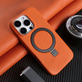 Magnetic Bracket Ring Lychee Genuine Leather Case For iphone 16 17 Pro Max 16e Air 14 15 Plus 7 8 12 13 Mini XS Phone Back Cover