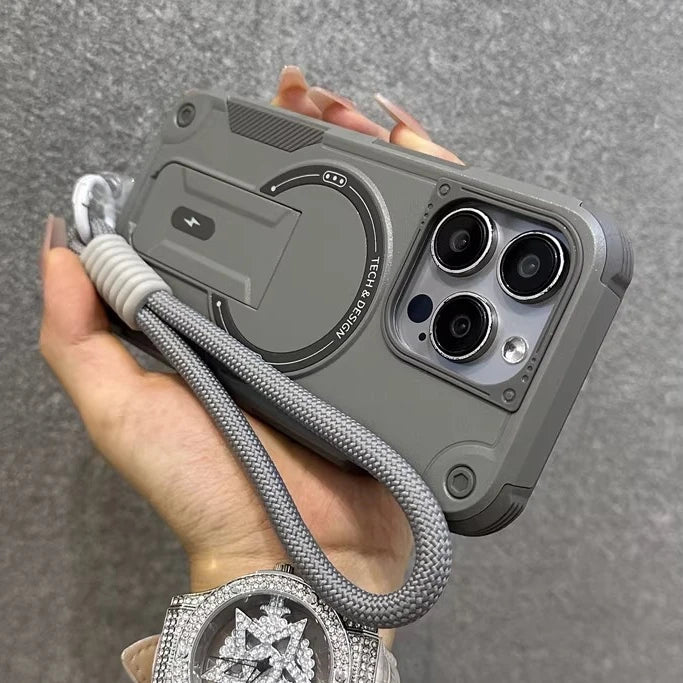Fashion Stand Holder Anti-fall for Magsafe Phone Case for IPhone Air 17 16 13 12 Pro Max 15 14 Plus Wrist Strap Shockproof Cover