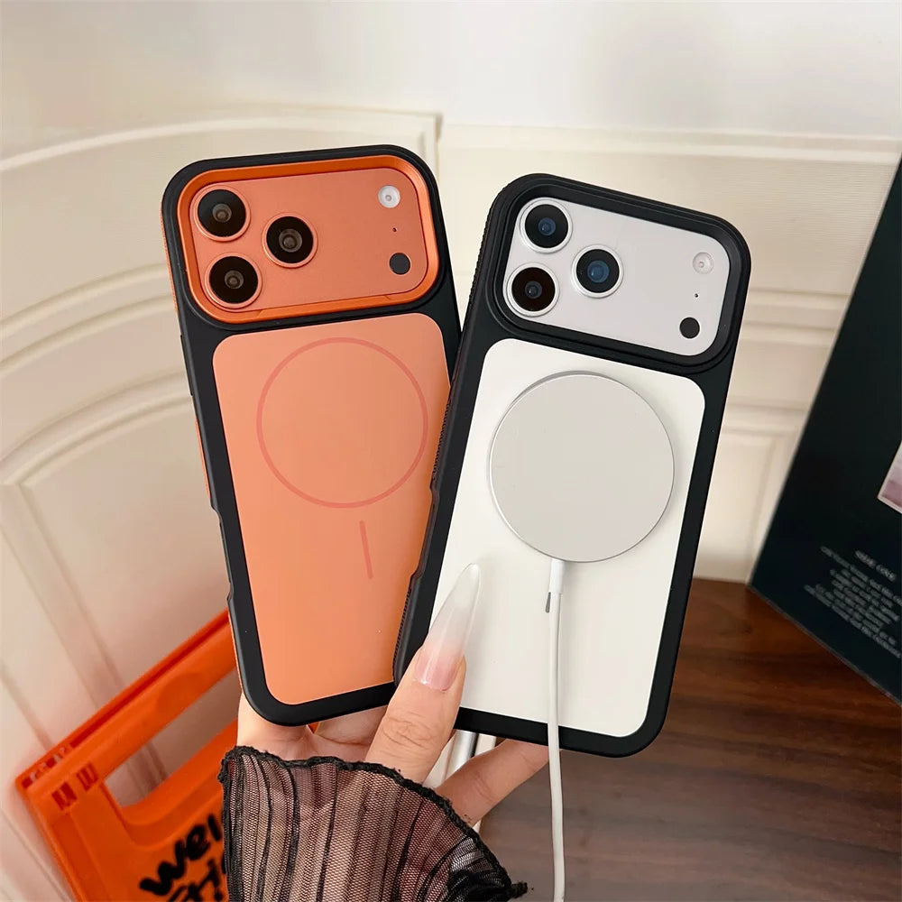 Business Matte Frosted Contrast Color for Magsafe Case for iPhone 17 16 13 12 11 Pro Max 15 14 Plus Magnetic PC TPU Armor Cover
