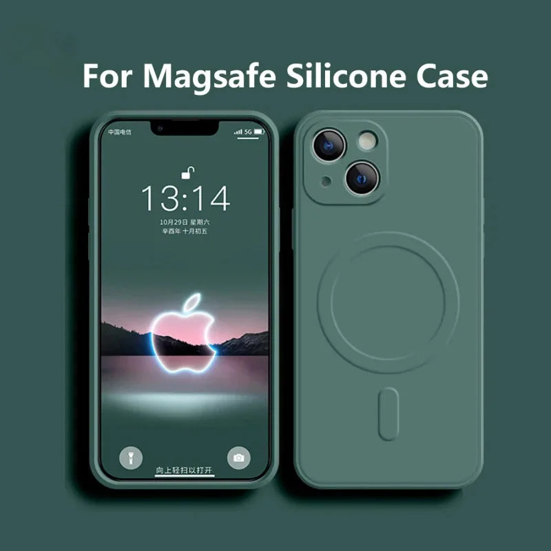 For Magsafe Magnetic Wireless Charge Case For iPhone 17 16 14 13 12 11 15 Pro Max Mini XR XS Soft Liquid Silicone Back Cover
