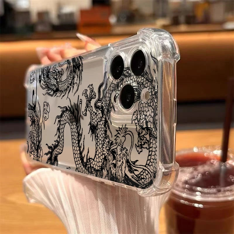 Dragon Pattern Transparent Phone Case For Samsung Galaxy A17 A16 A26 A36 A56 A55 A54 A34 S25 Ultra S24 S23 FE S22 Plus S21 Cover