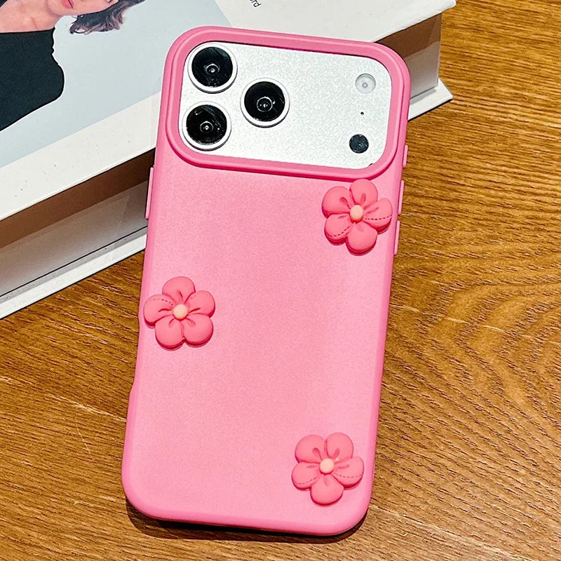 Cute 3D Flowers Silicone Phone Case For iPhone 11 12 13 14 15 16 17 Pro Max Plus Floral Candy Shockproof Bumper Protective Cover