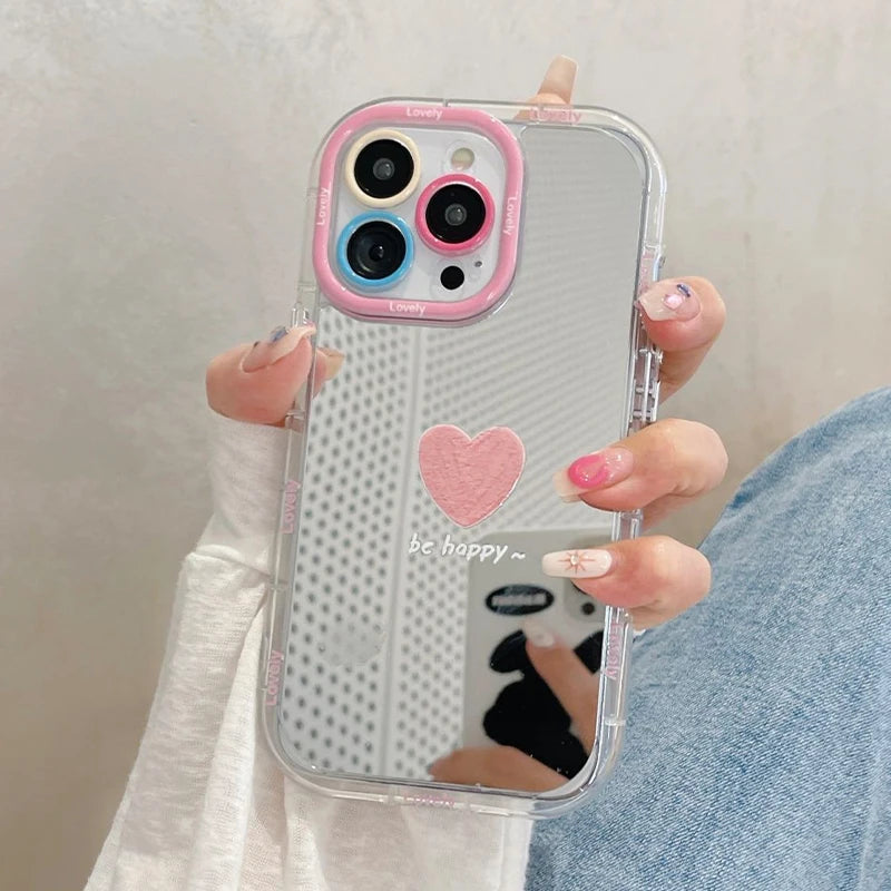Lovely Love Butterfly Makeup Mirror Case For iPhone 17 Air 16 15 14 13 12 Pro Max 16 Plus Silicone Bumper Cute Back Covers Y2k