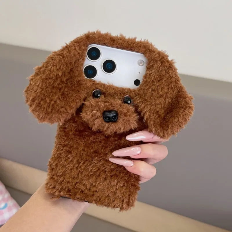For iphone 17 pro max case 15/14/16Plus 13/12 Pro max 15 Pro XS Max phone case 3D Teddy dog plush autumn and winter cute Case