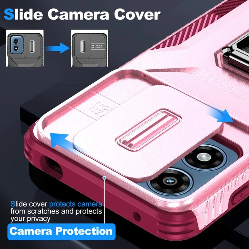 Military Grade Ring Holder Case For Motorola Moto G Play 4G 2024 Cases MotoG Play 4G 2024 Heavy Duty Camera Lens Slide Cover