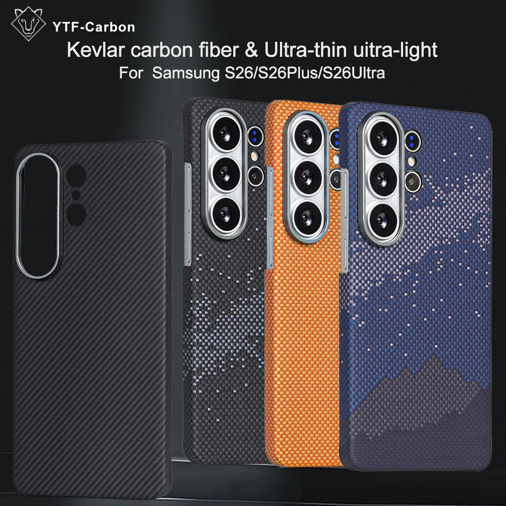 YTF For Samsung Galaxy S26 Ultra Aramid Fiber phone case for magnetic S26 plus Thin Luxury S26 cover protective Kevlar case
