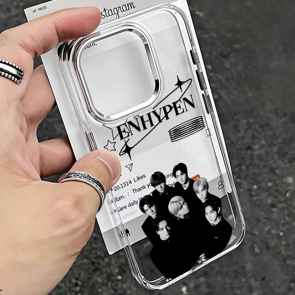 Kpop E-ENHYPENS Phone Case For iPhone 17 16e 16 15 14 13 12 11 mini Pro Max X XR XSMAX 8 7 Air Plus Transparent Soft Cover