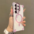 Fold Camera Holder Cases For Samsung Galaxy S25 Ultra 5G Magnetic Cover Funda For Samsung S24 S23 Ultra Transparent Case
