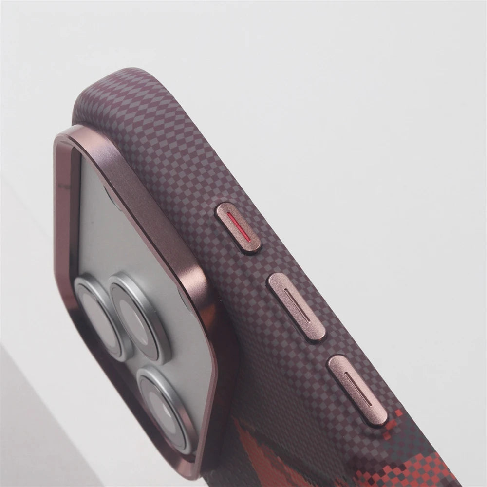 Carbon Fiber Mountain Peak Pattern Mangetic Case For iPhone 17 Pro Max 16 15 14 Aluminum Alloy Lens Frame For Magsafe Back Cover