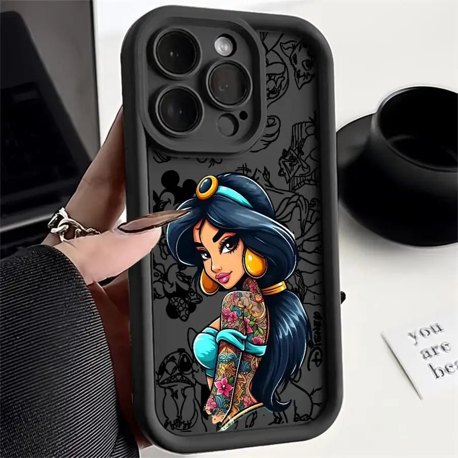 Disney Tattoo Princess Phone Case for iPhone 17 Pro Max 13 12 11 16e XS XR 17e 17 Air 15 16 14 Plus Soft Cover